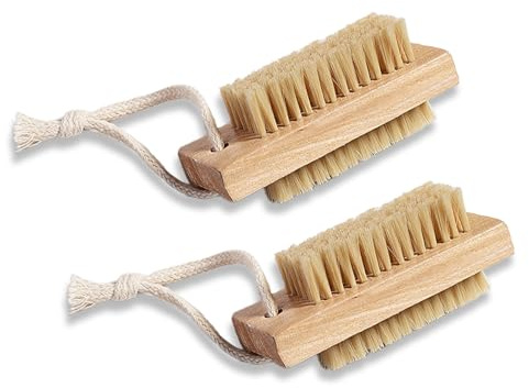 Wooden Nail Brush, 2Pcs Double-Sided Nail Brushes For Cleaning Nails, Nail Wooden Scrubbing Brush with Hanging Rope, Hand Toes Nail Home Garden Salon use