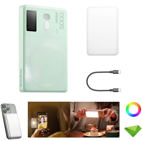 Godox MA5R Phone Light, Free Color Selfie Light, 14 FX Light Effets, CCT 1800K-10000K, Double Selfie Lights, Magnetic Selfie Light pour iPhone pour Tiktok, Vlog(Batterie intégrée, Vert)