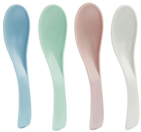 Verkelly Lot de 8 cuillères en paille de blé - 15 cm de long - Incassables - Cuillères à céréales et ramen - Passe au lave-vaisselle et au micro-ondes