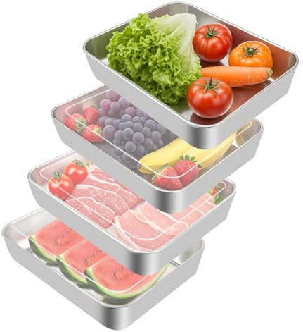 PBUSPU 4 contenitori salvafreschezza in acciaio inox, con coperchio, congelatore, contenitori per alimenti per la cucina, adatti per conservare formaggi, carne, frutta