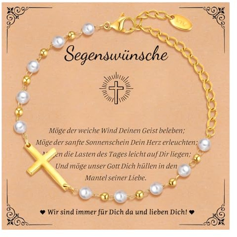 Kommunion Geschenke für Mädchen Kreuz Armband - Perle Armbänder mit Kreuz für Kinder, Kinderarmband für Tauf Firmung Geburt Taufgeschenk Erstkommunion Konfirmation Geschenke für Mädchen Jungen