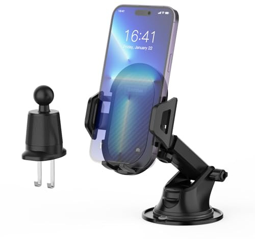GRIFEMA Porta Cellulare Auto e Supporto Telefono Auto per Cruscotto, Parabrezza o Bocchetta Aria, con Ventosa e Clip, Rotazione 360°, Rilascio a Una Mano per Smartphone 4,7-7,2 Pollici​