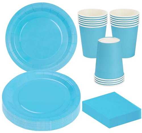 MestectPET 56 delar blå festservis, tallrikar och pappersservetter för 16 gäster, perfekt servis för födelsedag bröllop årsdag baby shower grill