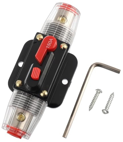 BOJACK 150A Audio Inline-Leistungsschalter-Reset-Sicherungshalter | 12V-24V-DC-Reset-Sicherungshalter mit manuellem Reset 3-15AWG Überlastschutz für den Schutz von Kfz-Marineboot-Audiosysteme
