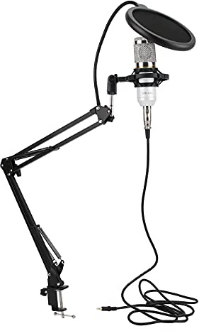 Dilwe Kit di Condensatore USB -Mikrofono con Braccio Flessibile e Basso Rumore per la Registrazione del Notebook Desktop per PC del Corpo a Tubo Bianco + Testa di Rete D'argento (Bianco + argento)