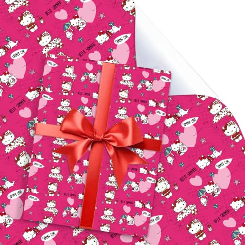 HOOKTA 5 Blätter Kitty Geschenkpapier 51 x 75 cm Kraftpapier langlebig Kitty Geschenkpapierbögen für Kindergeburtstage Party Festliche Dekoration (Rose Rot)