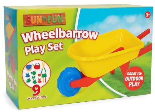 RANRHA Kids Wheelbarrow Play Set – 10 Piece Garden Toy Set with Wheelbarrow, Watering Can, Tools & Molds – Outdoor Yard Activity Toy for Toddlers & Children Ages 3+