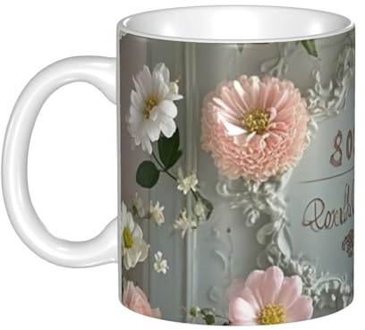 GJHKSSVB Tazza da caffè da 325 ml con manico, tazza da tè in stile shabby chic con fiori (2) tazza da caffè in ceramica per uomo donna ufficio lavoro