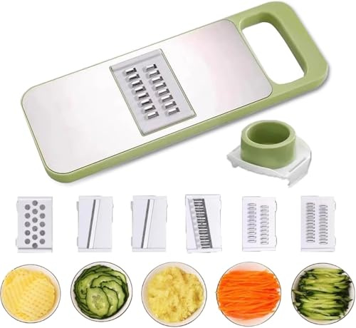 Multifunctional Vegetable Cutter, 7 in 1 Mandoline Food Slicer Cutter, 6 Blades and Blade Box, Cheese Grater, Cucumber Slicer, Magnetic Kitchen Tools for Veggie Potato Onion Butter Carrot