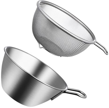 Toyvian Scolapasta e Ciotola in Acciaio con Manico Colino a Rete Fine per Lavare Riso Frutta e Ortaggi Scolapasta Resistente e Pratico per Cucina Quotidiana