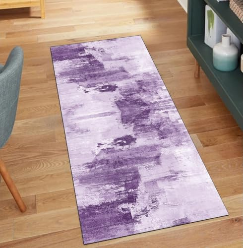 QQrunner Tappeto passatoia per corridoio, antiscivolo, astratto, 90 x 950 cm, tappeto per cucina al metro, lungo, colore lilla