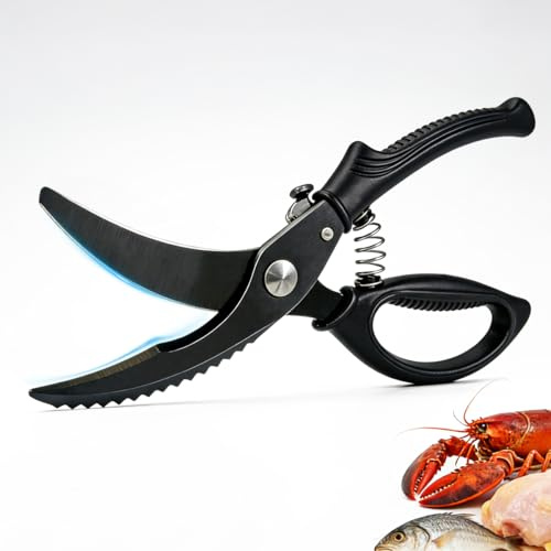 Kitchen Poultry Shears Heavy Duty, Stainless Steel Kitchen Meat Cutting Scissors for Food with Non-Slip Handle & Safety Lock, All Purpose Cooking Aid Scissors for Chicken, Bone, Turkey, Fish