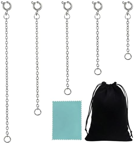 CHROMACRAFT Catena di Estensione della Collana del Braccialetto d'Argento da 5 Pezzi, 1 Pezzo di Panno d'Argento, 1 Pezzo di Borsa di Flanella con Coulisse, Regalo di Compleanno.