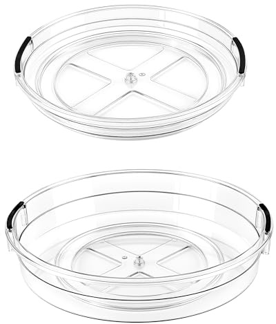 HONYUET 2 stycken roterande tallriksarrangör, Ø 30 cm och Ø 23,5 cm transparent Lazy Susan av PET, krydd- och skåpförvaring för kök, badrum och toalettbord