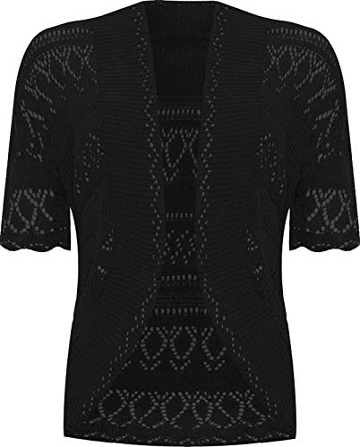 VR7 Bolero Cardigans for Women's Shrugs Light Weight Ladies Short Sleeves Knitted Shrug Crochet Lace Cardigan Cotton Summer Kimono Jackets UK Casual Cropped Bolero for Evening Dress Black