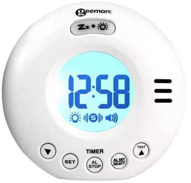 Geemarc Vibrating Travel Alarm Clock with 75dB Loud Alarm, Flashing Light and Snooze Function - The WAKE 'N' SHAKE Voyager for the Hard to Wake, Hard of Hearing and Deaf - Battery Operated (White)