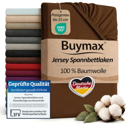 Buymax® Sábana Bajera Ajustable Cuna 70x140 cm – 100% Algodón Jersey, Bolsillo Profundo 15 cm con Goma Elástica, Marrón Chocolate