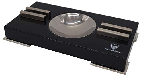 GERMANUS Cenicero de madera para 2 puros, color negro