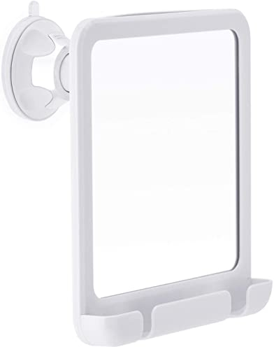 MIRRORVANA Fogless Shower Mirror for Fog Free Shaving with Razor Holder, Improved Suction Cup, Shatterproof Surface and 360° Swivel, 20cm x 18cm (White)