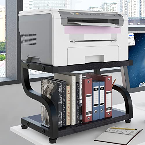 PUNCIA Druckerständer Kleiner Druckerhalter auf Tisch 2 Ebenen Druckerregal Druckertisch Tischregal Desktop-Organizer für Drucker Büro Schule Zuhause Arbeitszimmer Office Schwarz