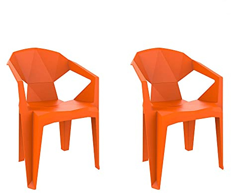 garbar Delta Set 2 Silla con Brazos Exterior | jardín, terraza, balcón, Picnic, Camping, Catering, Eventos, reuniones | diseño, Ligero, apilable | Naranja