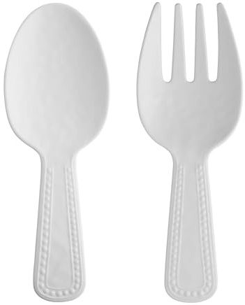 UPware Pebble Melamine Salad Servers, Serving Utensil Set, Includes Serving Fork and Spoon for Tossing Salad, Pasta, White, 10.75 Inch, Set of 2