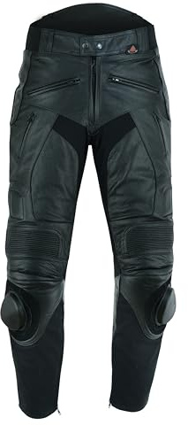 Texpeed motorradhose leder herren mit protektoren - Schwarz vollnarbiges lederhose echtleder mit slider slidren rüstung (EN 1621-1) Biker gepanzerte - XL Taille/Kurz Bein