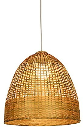 MTDYD Ceiling Bamboo Pendant Lamp, Arc-Shaped Rattan Hanging Light, Half-Open E27 Bamboo Chandelier, Wicker Lampshade, Lighting Fixture for Teahouses and Cafes