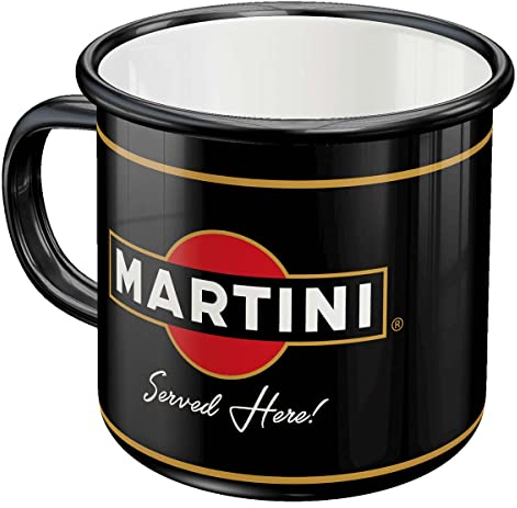 Nostalgic-Art Taza esmaltada retro, Martini - Served Here – Idea de regalo para aficionados a cócteles, Copa para camping, Diseño vintage, 360 ml