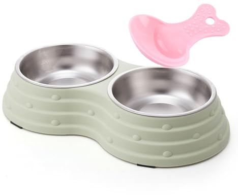 Double Dog Bowls,Removable Stainless Steel Pet Double Bowls (Small, Green)