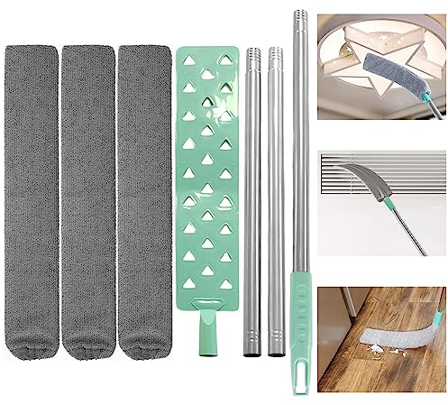 Staubwedel, Staubwedel Lang Ausziehbar mit 3 Abnehmbar Stange, Damp Duster Staubwischer Ausziehbar Staubwedel Waschbar, Dust Cleaner Mikrofaser Reinigungsbürste Für Schlafsofa Möbelboden