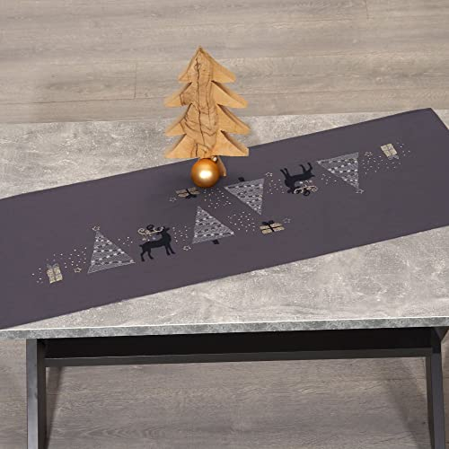Duftin Stickset Vorgedruckt - Tischläufer 35x95 cm EDLER WEIHNACHTSLUXUS - DIY Bastelset Erwachsene zum Sticken MIT Stickvorlage & Sticknadel und Stickgarn