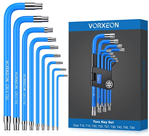 VORXEON Star Wrench Key Set T10-T50, Metric Long Arm Star Key Set L-Key with Visible Coding for Bike Motorcycle Repair Furniture Assembly Household DIY (Star Wrench Set)