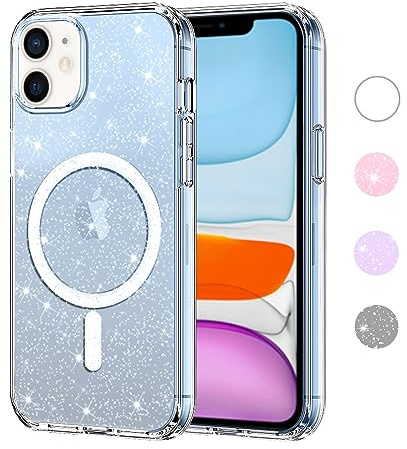 Yoedge Trasparente Glitter Cover Magnetica per Apple iPhone 11 6,1, Custodia Bling Brilla Compatibile con MagSafe Magnetico Ricarica Wireless, Bumper TPU Hard PC Case Antiurto per iPhone 11