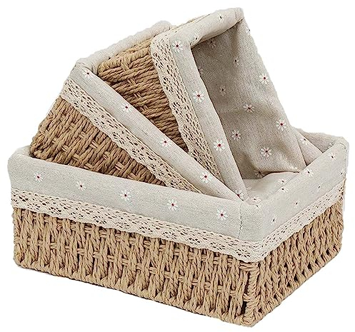 PALUDO 3er Set Aufbewahrungskorb Korb, 3 Größen Badezimmer Körbchen Geflochten Wickeltisch Organizer Körbchen Boxen Basket Kleiner Korb aus Gewebtem Schlafzimmer Make-up