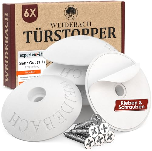 WEIDEBACH® 6x Türpuffer inkl. 6x Dübeln & 6x Schrauben plus Selbstklebefunktion, Türstopper Wand perfekt für unebene Wandflächen, robuster Wandschutz Türklinke, Wandpuffer einfach aufkleben