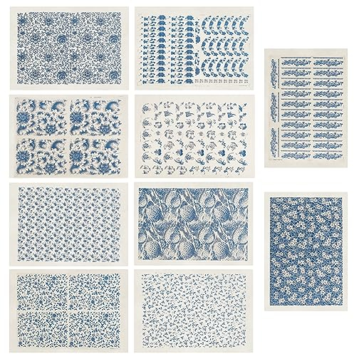 WEBEEDY 10 Stück Unterglasur Transfer Aufkleber Blaue Blume Keramik Aufkleber, Keramik Ton Transferpapierblätter Für Töpferei Überglasur Emaille Aufkleber Wasserrutsch Aufkleber