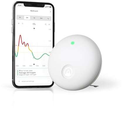 Airthings 322 Wave Enhance -Indoor Air Quality Monitor for CO2, VOC, Humidity, Temp, Pressure plus Noise & Light Sensors - Monitors Conditions for Sleep in Bedrooms & for Concentration in Home Offices