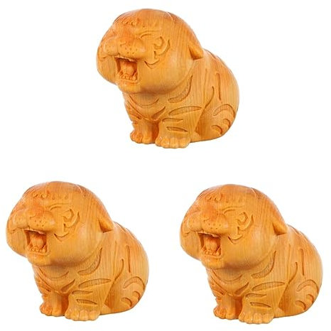 Warmhm 3stücke Zodiac Tiger Holzfigur Handgefertigte Deko Für Tisch Langlebig Aus Natürlichem Holz Mit Einzigartiger Maserung Als Feng Shui Ornament Für Ihr Zuhause Oder Büro