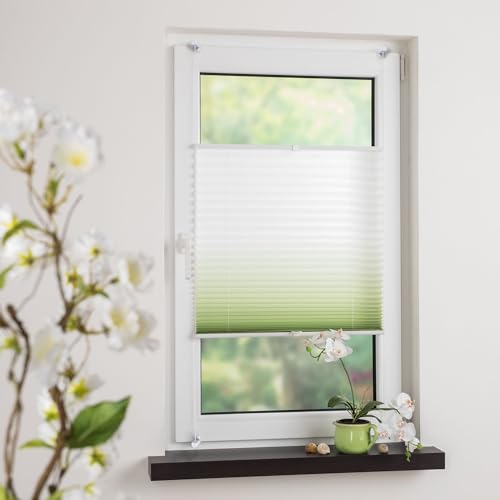 Bedrucktes Klemmfix-Plissee mit Farbverlauf, Lichtschutz, Sichtschutz, verspannt, ohne Bohren oder Schrauben, Breite: 45 cm/Länge: 130 cm, grün