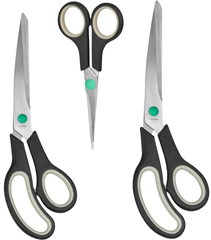 Shehadeh - Edelstahl Scheren Set 3 Stück, 25cm + 22cm + 14 cm, Mehrzweck Schere mit ultrascharfen 3 mm Dicken Klingen, Komfortable Griffe, Langlebige Scheren für Büro Schule Handwerk zu Hause