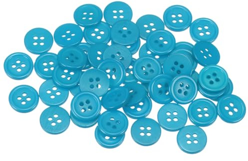 QUARKZMAN 50 Stück Knöpfe 12,5 mm Nähknöpfe Blau Harz Kunststoffknöpfe Flach 4 Loch Runde Bastelknöpfe zum Nähen Bekleidung Hosen Anzüge Jacke Hemden Mantel Blazer Stricken Kardigans