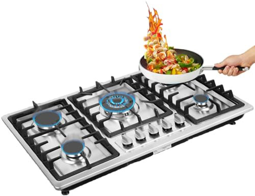 Inoxydable Plaque Gaz Puissances Différentes 5 Feux De Cuisson Plaque Avec Cuisinière Encastrable Gaz Naturel/GPL Allumage électrique Pulsé Commerce Restaurant 86 * 51 * 8cm Ustensiles De(5 Brûleurs)