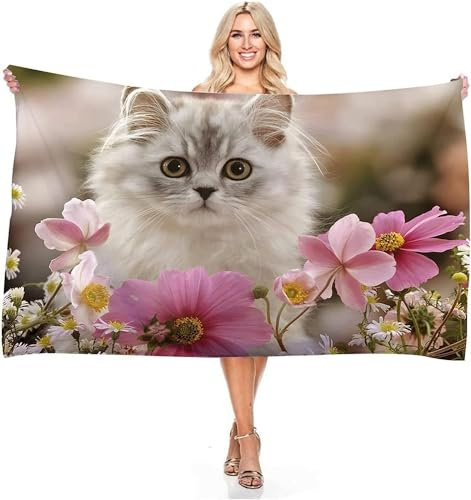 okoikfc 3D Strandtuch 150x200 cm Katze Badetuch Groß Katze Microfaser Handtücher Weich Schnell Trocknen Strandhandtuch Herren Frauen Badetücher, Strandtücher Strandlaken Handtuch A1749