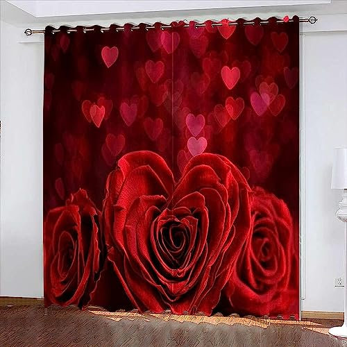 Vorhang Blickdicht Gardinen Mit Ösen - 2 Stücke 2 X 75 X 166 Cm Verdunklungsvorhänge 3D Romantische Rosenblüte Rot Muster Thermovorhang Für Kinderzimmer Schlafzimmer Weihnachtsgardinen -3S8Y5Z5Y7U9M5Y