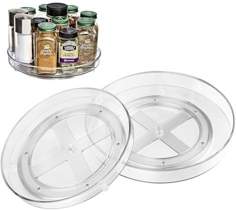 Drehteller Küchen Organizer 2 Stück, 360° Drehbarer Kühlschrank Organizer Lazy Susan Drehteller Gewürzregal für Küche Speisekammer Schrank Dresser (23+27cm)