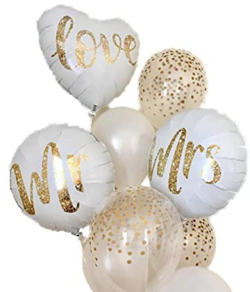 Mr Mrs Luftballon | Ballon Set Hochzeit | Herzballon Deko Standesamt | heiraten Dekoration | Braut | Bräutigam | weiße Ballons | Hochzeitsballons | Heliumballon | Latexballon | Folienballon
