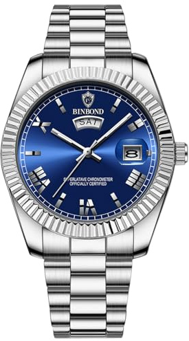JewelryWe Herrenuhr Edelstahl Quarz Analog Armbanduhr 30M Wasserdicht Römische Ziffern Zifferblatt Uhr mit Woche Datum Kalender und Leuchtend Zeiger Vatertagsgeschenk