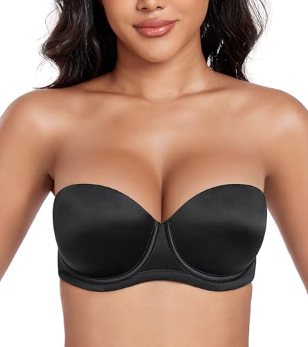 DotVol Women's Multiway Push Up Convertible Underwire Strapless Bra Thick Padded Everyday Bra(Black,38D)