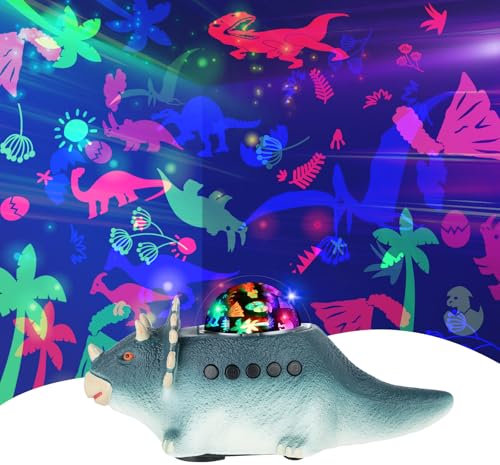 Longzhuo Lampada Proiettore Dinosauro, Luci Notturne Giocattolo per Bambini, Rotazione a 360 gradi + 6 Colori + 12 Rumori Bianchi, Auto-Cammina ed Evita Ostacoli, Regalo Compleanno Natale(blu)